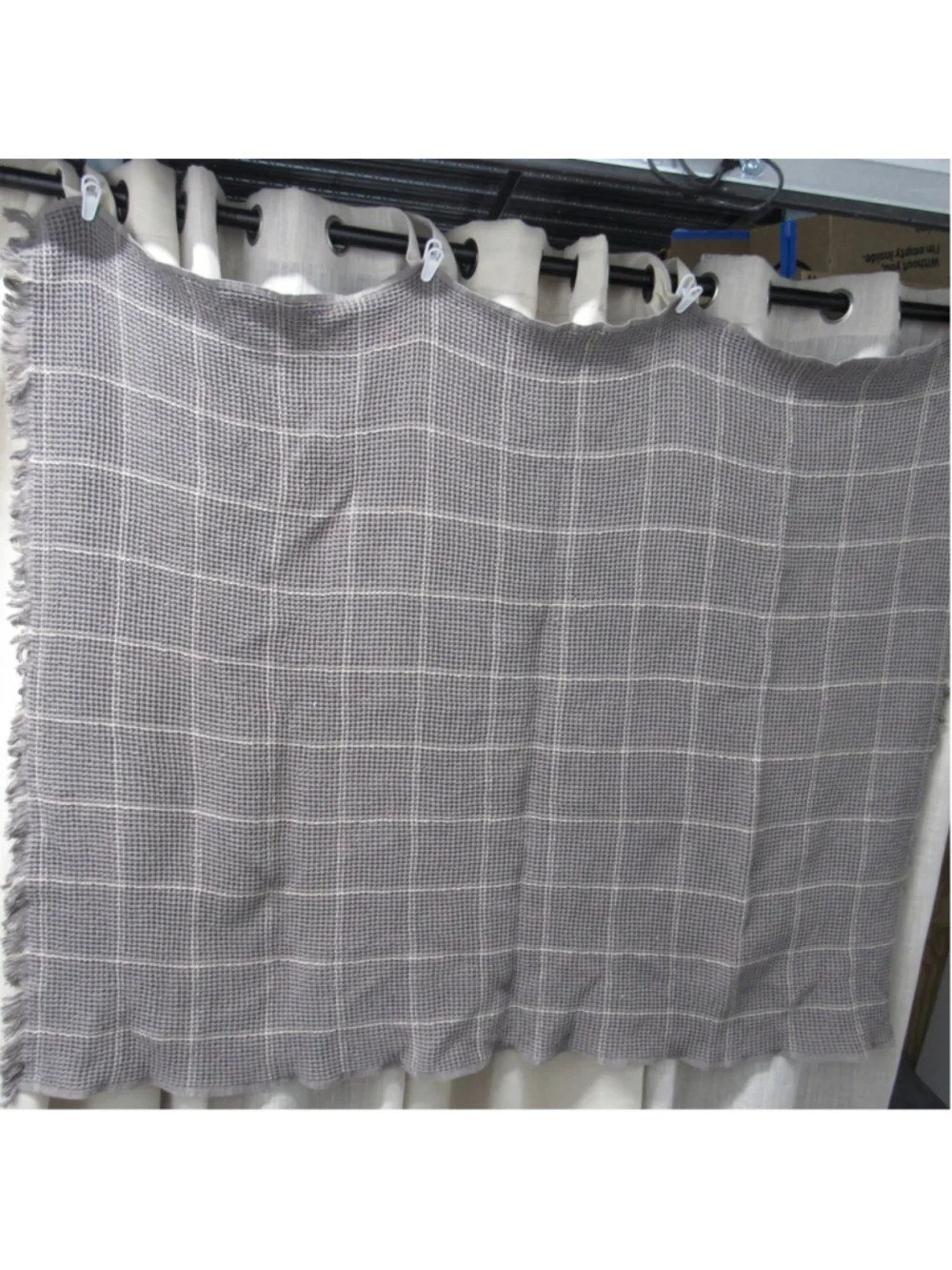 Boll & Branch 100% Organic Cotton Waffle Knit Throw Blanket Grey Fringe 50x70